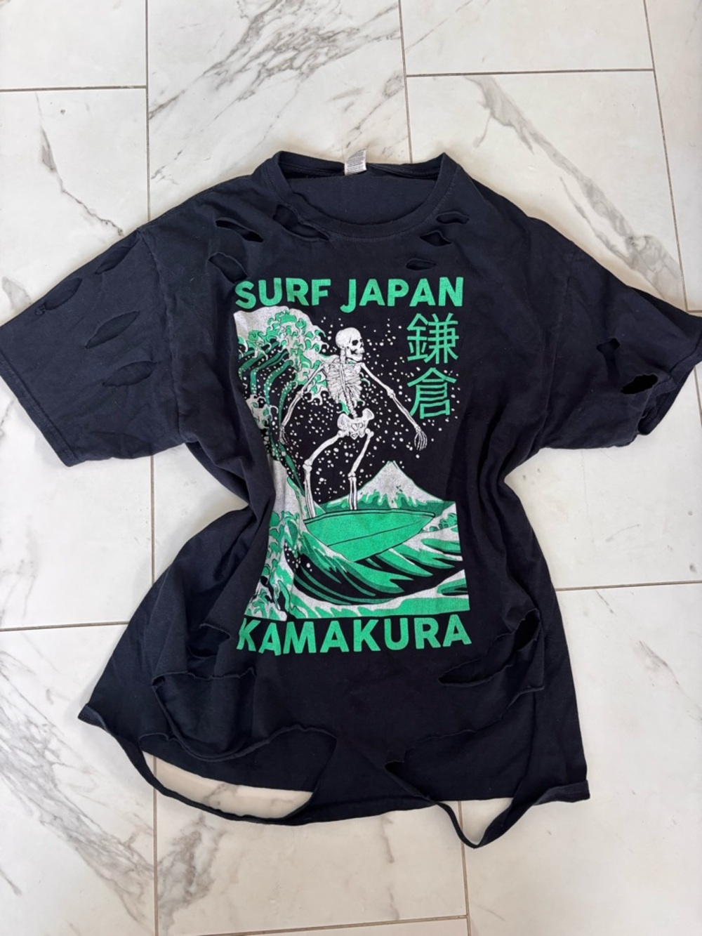 SURF JAPAN KAMAKURA Graphic Tee - Black & Bright Green Vintage Custom
